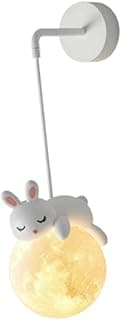 Luminária pendente infantil com coelho e lua 3D, estilo nórdico, para quarto de meninas
