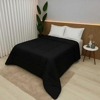 Edredom Casal e King 100% Algodão 400 Fios Dupla Face Grosso para Inverno – Antialérgico e Aconchegante (Preto,Casal/Queen)