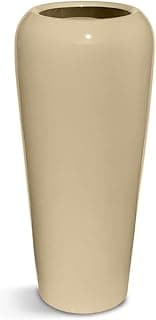 Vaso estilo vietnamita de fibra de vidro vitrificado fino bege 66x29 cm