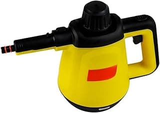 Aspirador a vapor 1200W preto e amarelo, portátil, ideal para limpeza de pisos e estofados