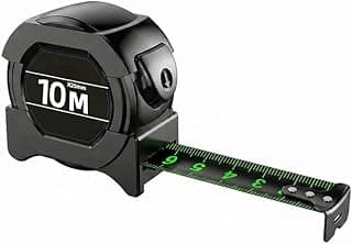 Fita métrica de aço fluorescente de 10 m x 2,5 cm, mecanismo de autobloqueio de alta visibilidade
