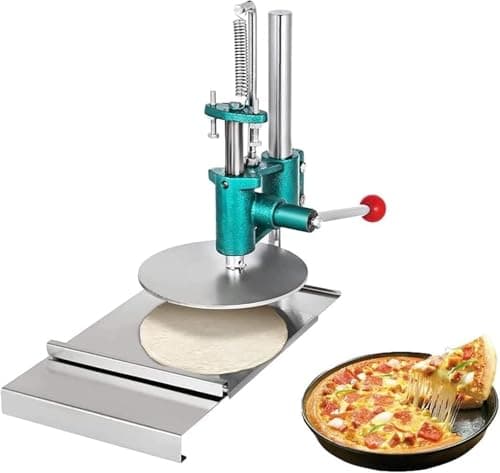 Máquina de prensa de massa de pizza elétrica em aço inoxidável e verde