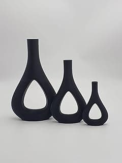 Kit 3 Vasos Decorativos Modernos Preto Estilo Minimalista