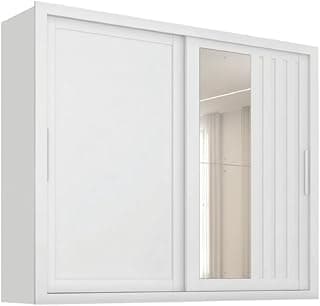 Guarda roupa branco com espelho e quatro gavetas