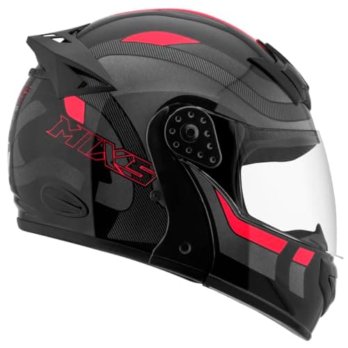 Capacete de Moto Mixs MX Gladiator Delta Articulado Escamoteável Robocop Cinza Com Vermelho 56