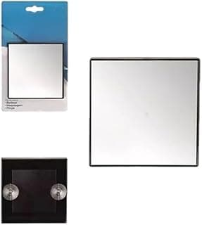 Espelho quadrado com ventosas para box de banheiro, preto, 14cm, embalagem azul e branca