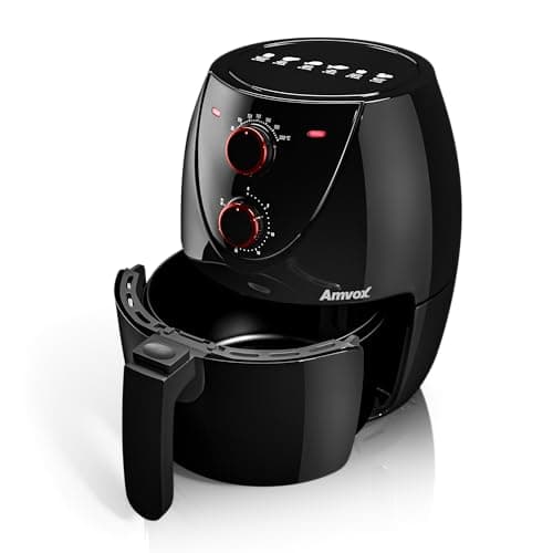 Fritadeira de Ar Amvox ARF 1205 4,5L 110V em Preto com Botões Vermelhos
