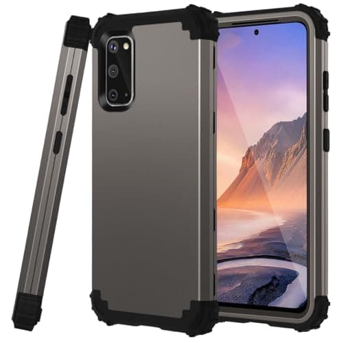 Capa para smartphone Galaxy S20, cinza e preto, mostrando frente e verso com proteção.
