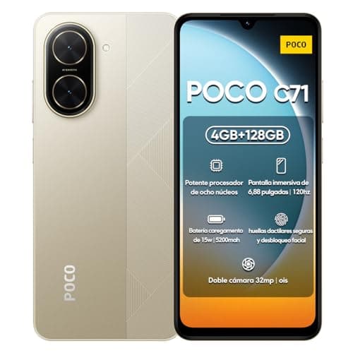 Smartphone Xiaomi Poco C71 Ouro 4G 4GB RAM 128GB ROM - visão frontal e traseira