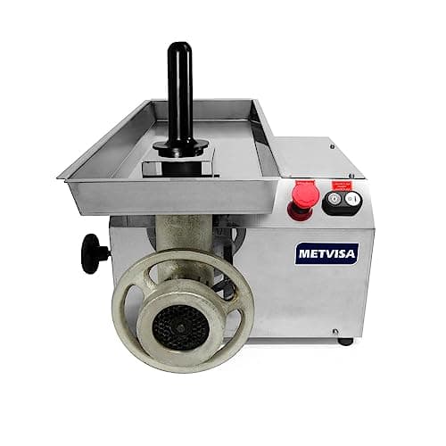 Moedor de carne em aço inox Metvisa PCL22L 220V com botão vermelho