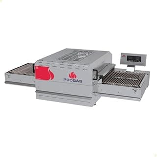 Forno elétrico para pizza PRFE-500E da Progás com esteira deslizante, em cinza e vermelho.