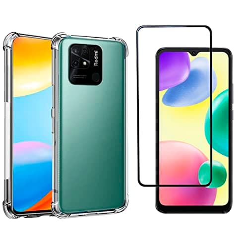 Kit de proteção para Xiaomi Redmi 10c com capa transparente e película de vidro temperado
