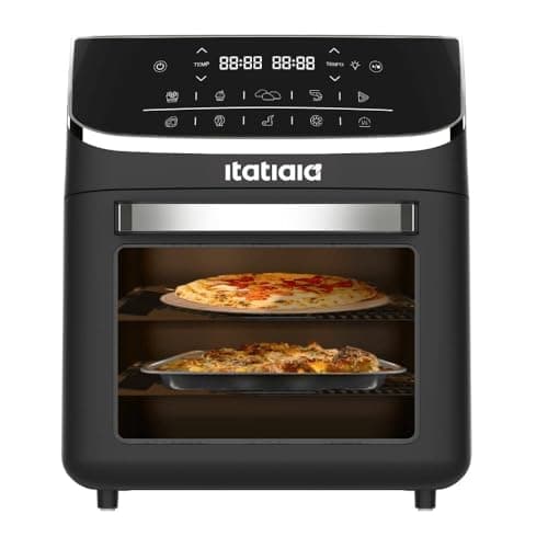 Fritadeira Air Fryer Itatiaia Forno 12l 220v preta com pizzas dentro