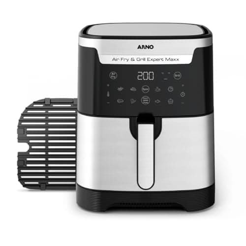 Fritadeira sem óleo e grill Arno Airfry & Grill Expert Maxx Digital 6,5L AFD6, 1680W, aço inoxidável e preto, 8 programas, divisória e função SYNC, 2 em 1 para fritar e grelhar, 110V