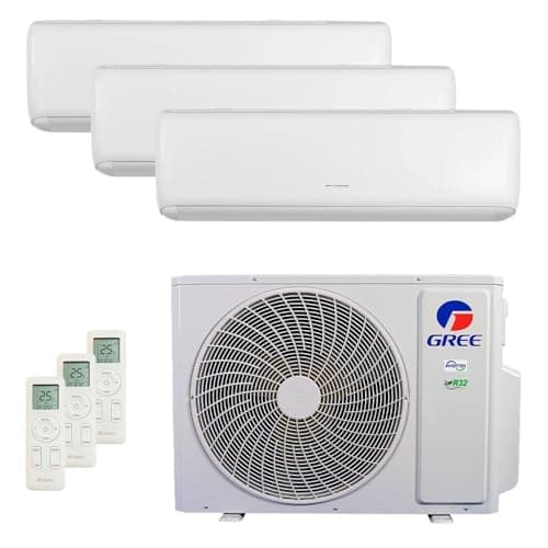 Ar condicionado Tri Split Gree Inverter G Max 30.000 Btus com três unidades de parede e controles remotos