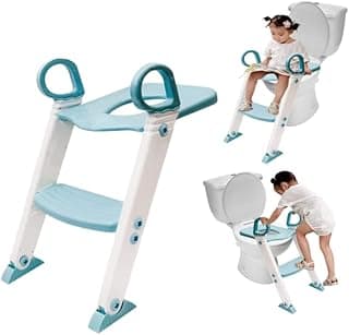 Assento redutor infantil para vaso sanitário com escada azul e branca