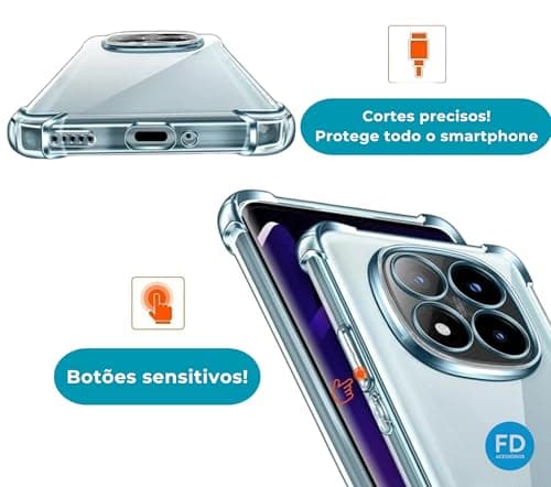 Capa transparente FD para Redmi Note 14 Pro 5G, com recortes precisos e botões sensíveis.