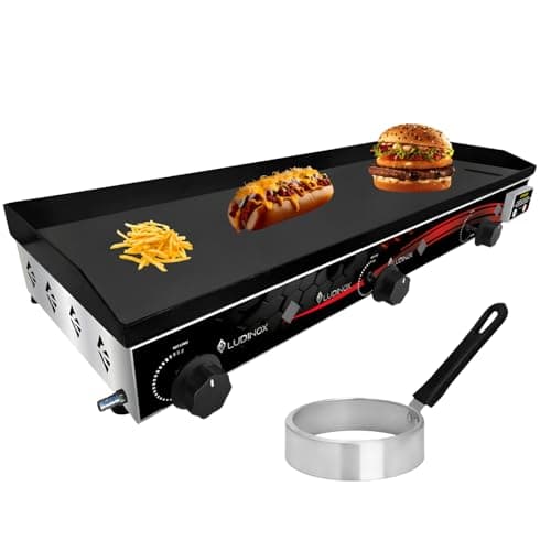 Chapa de hambúrguer profissional 5mm 70X30 Inox a gás 3Q com anel de ovo Ludimax