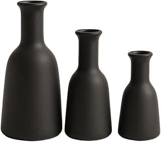 Kit Trio 3 Vasos Cerâmica Decorativo Preto Fosco