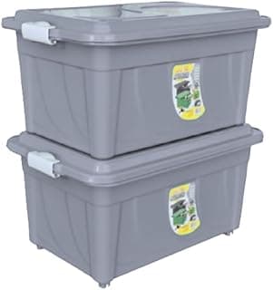 Kit 2 caixas organizadoras 60 litros cinza com rodinhas e tampas