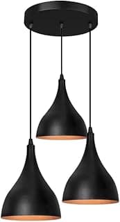Luminárias pendentes pretas com cúpula gota, três unidades, para quarto, sala ou cozinha