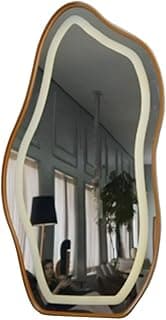 Espelho orgânico moldura metal dourada 115x60cm LED jateado luz branca amarela
