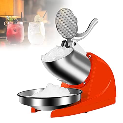 Triturador de gelo portátil elétrico, máquina de barbear gelo elétrico 380w com 3 lâminas de aço inoxidável, espessura ajustável, triturador de cubo de gelo 1500r/min para preservação de alimentos, loja de gelo raspada (vermelho)
