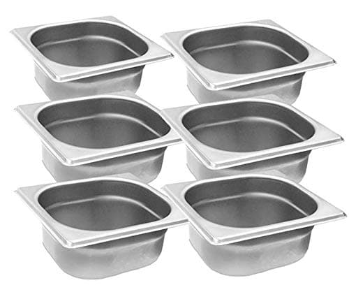 Conjunto de seis cubas gastronômicas em aço inoxidável de 1 litro