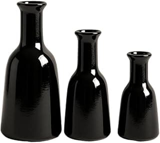 Kit trio de vasos de cerâmica pretos brilhantes para decoração de mesa e cozinha