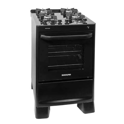 Fogão a gás preto SUGGAR 4 bocas com trempe de vidro e acendimento automático