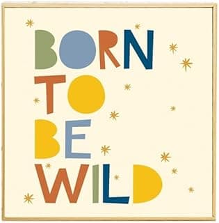 Quadro infantil decorativo 'Born to be Wild' com borda marrom e fundo branco