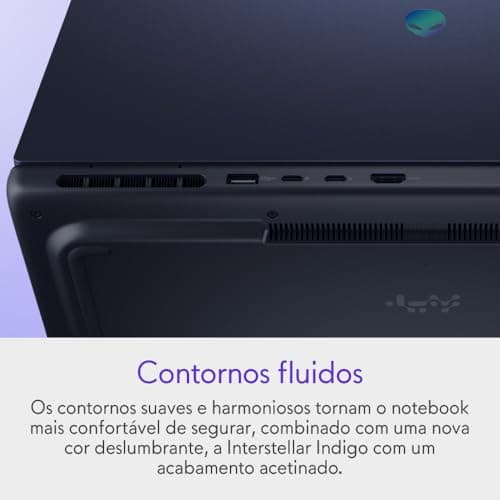 Notebook Dell Alienware 16 Aurora em Interstallar Indigo com contornos fluidos.