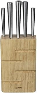 Kit de 5 facas de aço inox com cepo e bloco suporte para organização