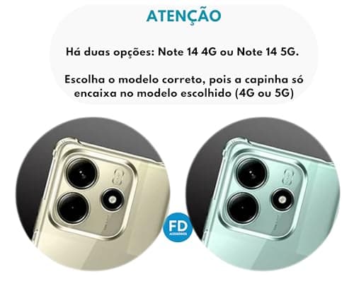 Kit capa anti-impacto transparente e película de cerâmica 9D para Xiaomi Redmi Note 14 4G ou 5G