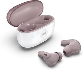 Fone de ouvido sem fio Motorola Moto Buds 2 em cor rosa com estojo de carregamento aberto