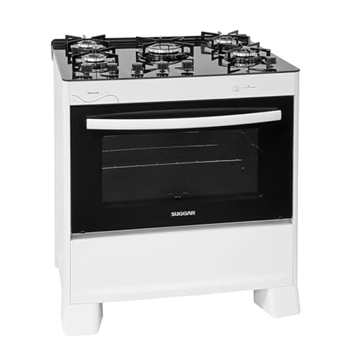 SUGGAR FOGÃO NEO GLASS BRANCO MESA DE VIDRO 5 BOCAS TREMPE 6 APOIOS ACENDIMENTO AUTOMÁTICO FGVNG510BR