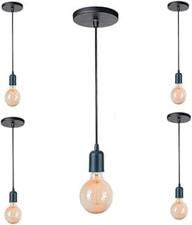 Luminárias de teto estilo vintage com cabo preto liso, 5 unidades.