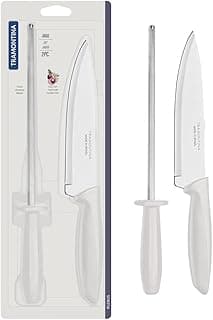 Jogo Faca/Chaira 2 Peças Plenus Off Sortidos de Utensilios Para Uso Domestico, Tramontina, Branco