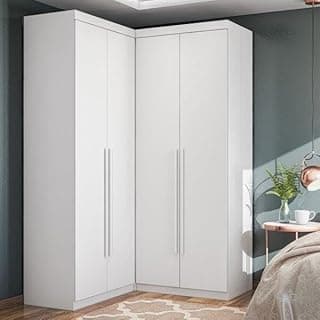 Guarda Roupa de Canto 4 Portas 4 Gavetas Tuim Espresso Móveis Branco Fosco Liso