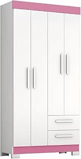 Guarda Roupas Solteiro Juvenil 4 Portas 2 Gavetas Malta Branco/Rosa Notável