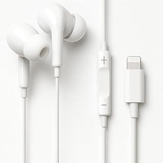 Fone de ouvido intra-auricular branco compatível com iPhone, conector Lightning, microfone integrado