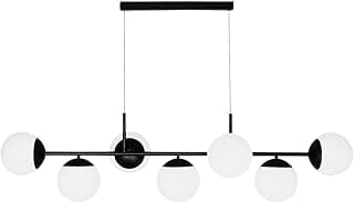 Luminária Pendente Linear Moderna 7 Globos de Vidro Preto Estilo Contemporâneo Lustre Decoração
