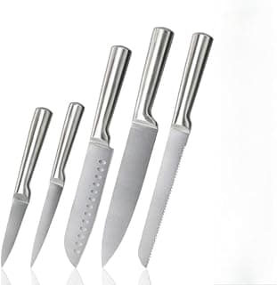 Conjunto de 5 facas de cozinha grandes profissionais em aço inoxidável