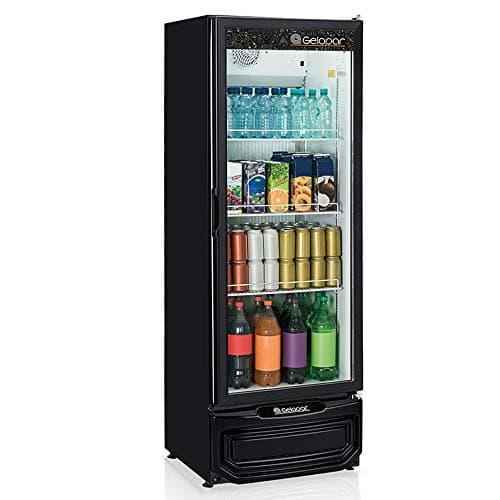 Geladeira vertical preta Gelopar 410 litros GPTU-40-PR com porta aberta
