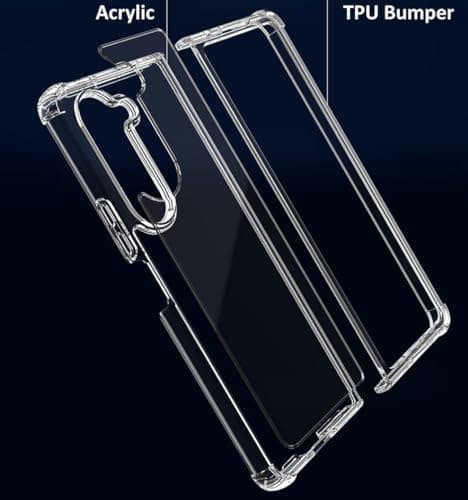 Capa transparente USTIYA Galaxy Z Fold 6 5G com acrílico e TPU, mostrando detalhes.