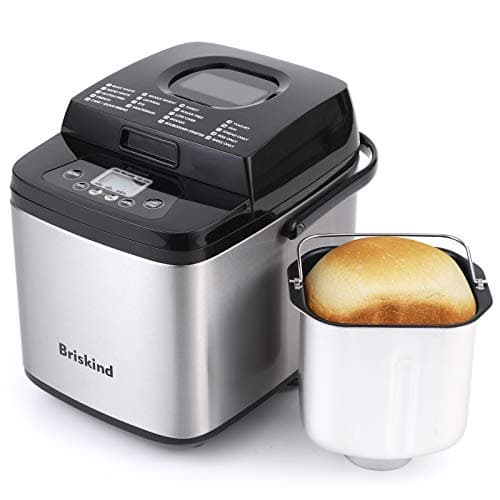 Briskind Máquina de fazer pão compacta 19 em 1, 700 g / 450 g pequena máquina de pão com alça de transporte, incluindo sem glúten, massa, geleia, menus de iogurte, assar uniformemente, manter aquecido automático, 3 cores de crosta