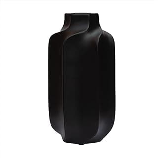 Vaso preto de cerâmica de 22 cm, forma alongada com curvas suaves.