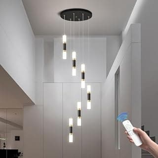 Lustre moderno de 12 lâmpadas LED com controle remoto e dimmer, suspenso no teto, ideal para ambientes internos.