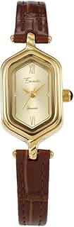 Relógio de pulso vintage CARLIEN, design hexagonal dourado, pulseira de couro marrom