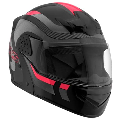 Capacete de Moto Mixs MX Gladiator Delta Articulado Escamoteável Robocop Cinza Com Vermelho 56